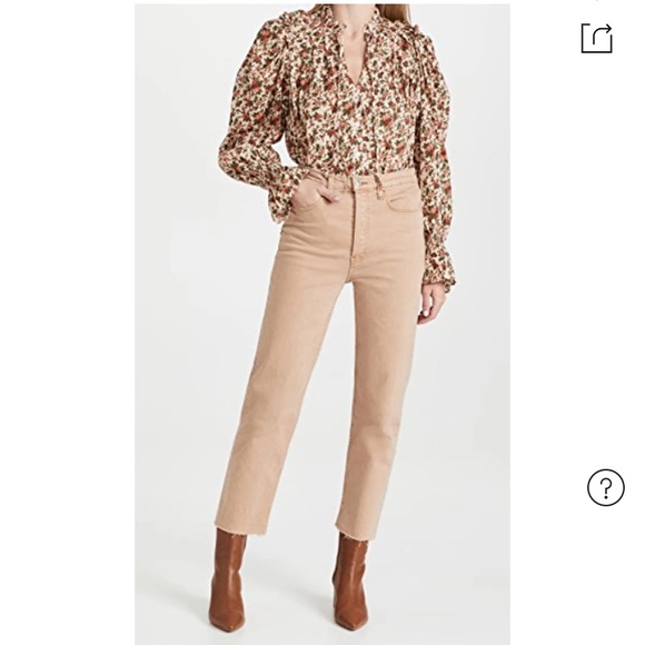 FP Meant to Be Floral Print Pleated Split Round Tie Neck Long Puff Sleev… - Picture 3 of 9